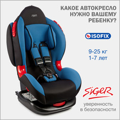 Автокресло детское Siger Кокон IsoFix, 9-25 кг, синее