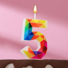 Свеча в торт на шпажке Разноцветные грани, цифра 5, 9,3х3,7 см Омский Свечной
