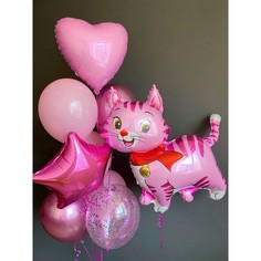 Набор шаров с гелием №185 С котиком, 6 шт No Brand