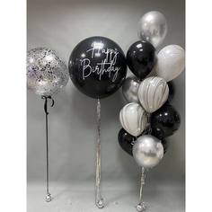 Набор шаров с гелием №511 Happy Birthday черный 000002602, 14 шт No Brand