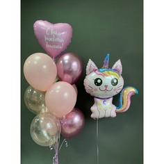 Набор шаров с гелием №186 С днем рождения котик, 9 шт No Brand