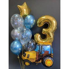 Набор шаров с гелием №367 С цифрой 3 трактор, 9 шт No Brand