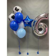 Набор шаров с гелием №208 С цифрой 6 Футбол 000002156, 6 шт No Brand