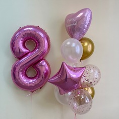 Набор шаров с гелием №544 С цифрой 8, 7 шт No Brand