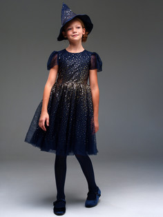 Карнавальный костюм текстильный для девочек PlayToday: платье, шляпа, тёмно-синий, 152