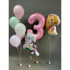 Набор шаров с гелием №362 С цифрой 3, 5 шт No Brand