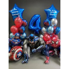Набор шаров с гелием 183 с супергероями и цифрой 4 No Brand