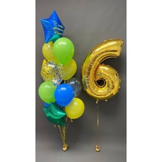 Набор шаров с гелием №347 С цифрой 6, 9 шт No Brand