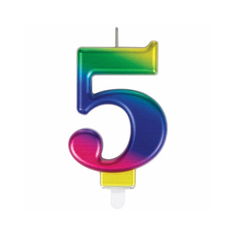 Свеча-цифра для торта ЗОЛОТАЯ СКАЗКА 5 Радужная , 9 см, с держателем, 2 штуки