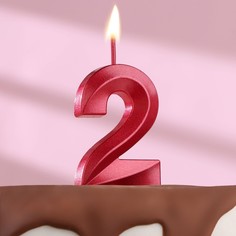 Свеча в торт на шпажке Страна Карнавалия Грань, цифра 2, 5 х 3,5 см, красная
