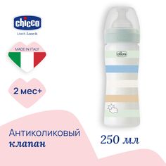 Бутылочка Well-Being Boy 2мес.+,сил.соска средн.поток,РР, 250мл., зелен. Chicco