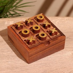 Игра настольная 2в1 крестики-нолики, солитёр 11,5х11,5х5 см, дерево шишам No Brand