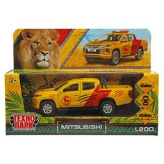 Машина Технопарк Mitsubishi L200 Сафари, металл, 13 см, двери, багажник, инерция, желтый