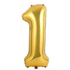 Шар фольгированный цифра единица - 1 золотая, 102 см, 40 дюймов с гелием No Brand