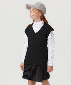Жилет с крупными косами черный Button Blue (140)