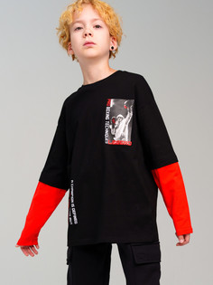 Лонгслив детский PlayToday 32411087, черный, коралловый, 176