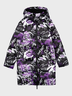 Пальто детское PlayToday 32421226, черный, белый, фиолетовый, 164