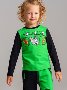 Лонгслив детский PlayToday 32432019, зеленый, черный, 122