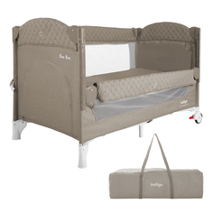 Манеж кровать детский 3 в 1 Indigo Bon-Bon TOY с матрасом и игрушками, 2 уровня, бежевый