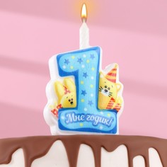 Свеча в торт "Мне годик!" с котом и кроликом, 9,7 см, 12 мин, 40 г Омский свечной завод