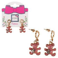 Серьги-гвоздики Lukky Fashion с подвесками металл+эмаль Сиреневые Мишки