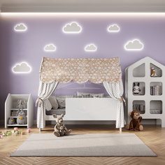 Кровать детская 85х163.5х155 см, БазисВуд "Сладкий сон" с текстилем, вход слева