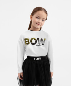 Лонгслив трикотажный с декором из пайеток белый для девочки Gulliver, 122, 22401GMC1203