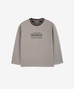 Лонгслив из джерси с шрифтовым декором серый Gulliver Select, 134, 223GLEBC1203