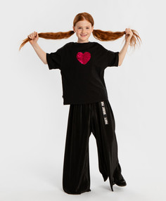 Футболка укороченная оверсайз с пайетками черная Button Blue, 110, 224BBGP1204