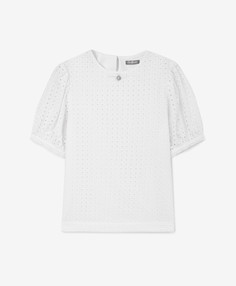 Блузка трикотажная с коротким рукавом и кружевом белая Gulliver, 152, 224GSGC1401