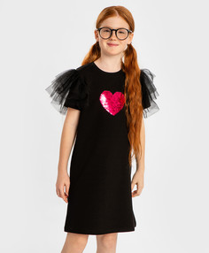 Платье оверсайз с короткими рукавами-бабочкамичерное Button Blue, 122, 224BBGP5002