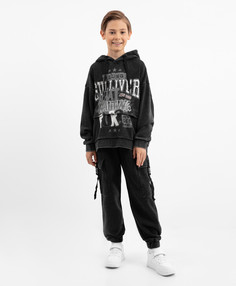 Брюки-джоггеры из футера с карманами-карго серые для мальчика Gulliver, 146, 22410BJC5605