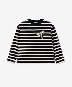 Лонгслив трикотажный с налокотниками в полоску синий Gulliver, 134, 22405BMC1202