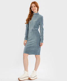 Платье вельветовое по фигуре с воротником-стойкой синее Button Blue, 164, 224BBGJC5003