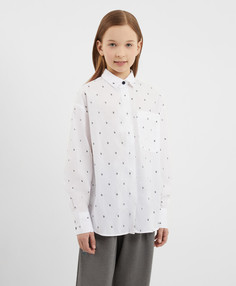 Рубашка оверсайз с принтом белая для девочки Gulliver, 122, 224GSGC2207