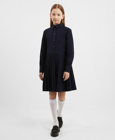 Платье текстильное с накладными карманами синее для девочки Gulliver, 164, 224GSGJC2503