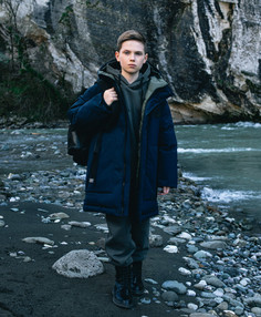 Полупальто зимнее из плащовки на искусственном пуху синее Gulliver, 152, 22411BJC4504