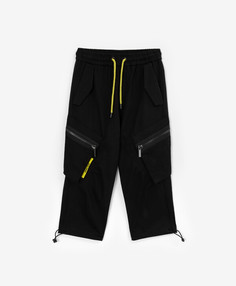 Брюки текстильные с карманами на молниях чёрные для мальчика Gulliver, 134, 22406BMC6304