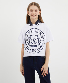 Поло силуэта оверсайз c коротким рукавом белое для девочки Gulliver, 134, 224GSGC1406