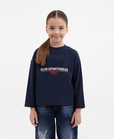 Лонгслив трикотажный с принтом синий для девочки Gulliver, 104, 22403GMC1207