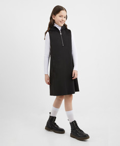 Платье текстильное с капюшоном чёрное для девочки Gulliver, 146, 224GSGJC2501