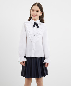 Блузка с воланами и съёмным бантом белая для девочки Gulliver, 128, 224GSGMC2201