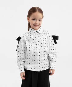 Блузка текстильная в горох белая для девочки Gulliver, 104, 22401GMC2201