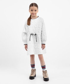 Платье с длинным рукавом из капитония белое для девочки Gulliver, 134, 22403GMC5005