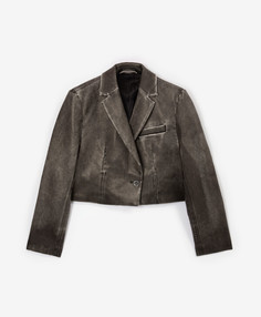 Пиджак укороченный из вареной экокожи серый для девочки Gulliver, 152, 22407GJC4801