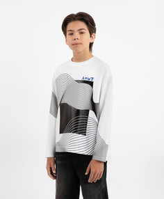 Лонгслив трикотажный с принтом белый для мальчика Gulliver, 152, 22412BJC1201