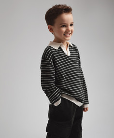 Поло с длинным рукавом из кашемира в полоску Gulliver Select, 128, 223GLEBC3801