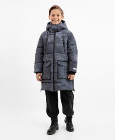 Полупальто зимнее плащевое на искусственном пуху серое Gulliver, 146, 22410BJC4508