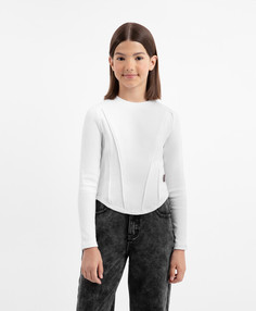 Лонгслив прилегающего силуэта трикотажный белый для девочки Gulliver, 146, 22407GJC1201