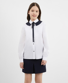 Блузка со съёмным контрастным воротником белая для девочки Gulliver, 134, 224GSGMC2203